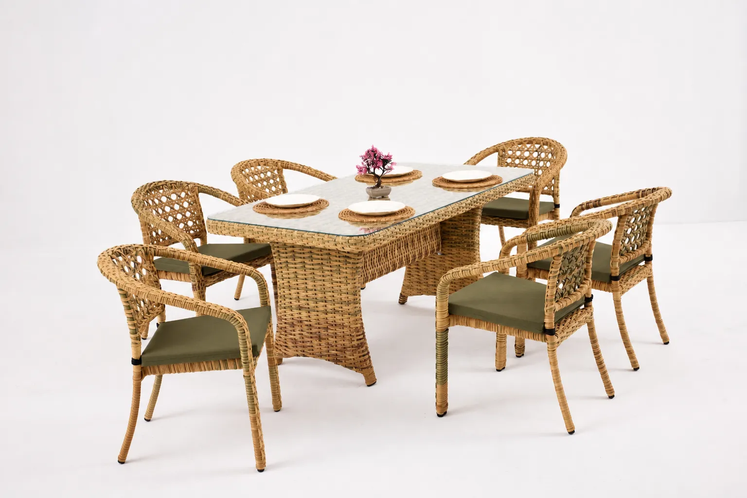 Kafes Desenli Rattan Yemek Grubu — ürün fotoğrafı 2