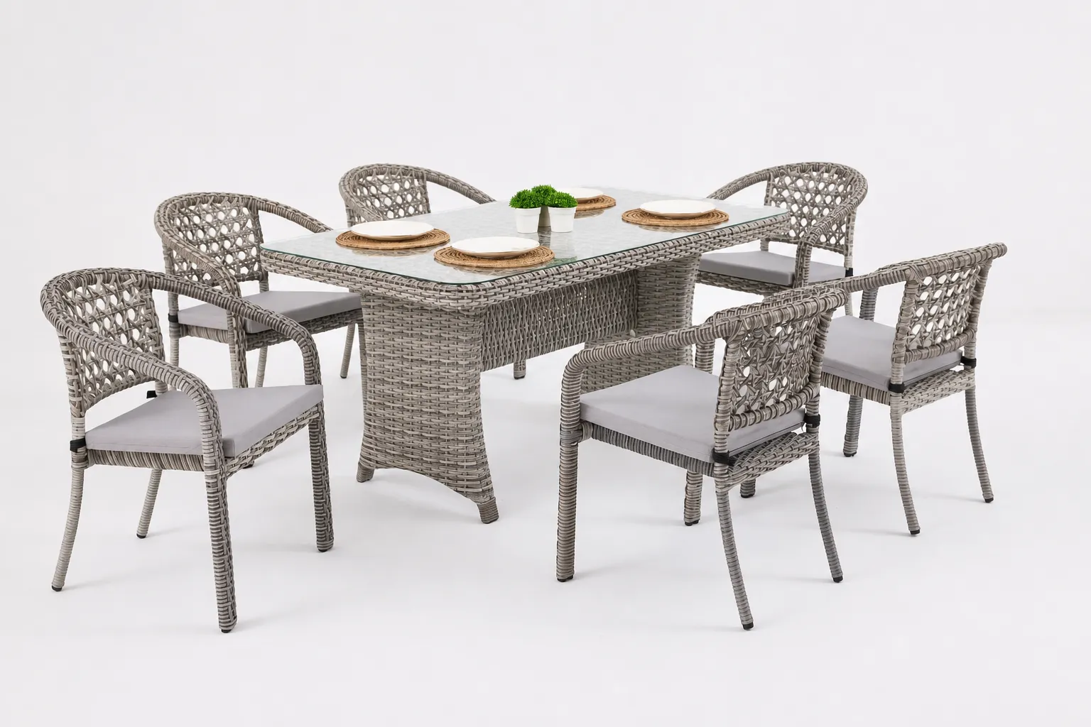 Kafes Desenli Rattan Yemek Grubu — ürün fotoğrafı 1