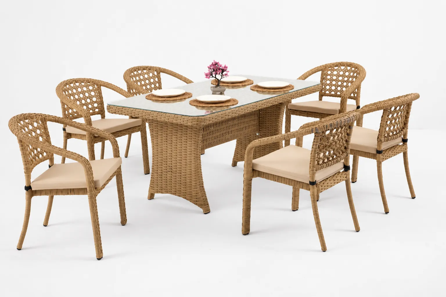 Kafes Desenli Rattan Yemek Grubu — ürün fotoğrafı 3